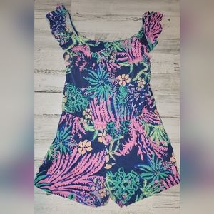Lilly Pulitzer Klea Romper Indigo All a Glow Large Off Shoulder Ruffle XL